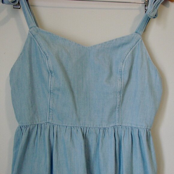 Blue Chambray Dress Old Navy Fit and Flare Cami Ruffle Tie Shoulder Size Small - Picture 4 of 11
